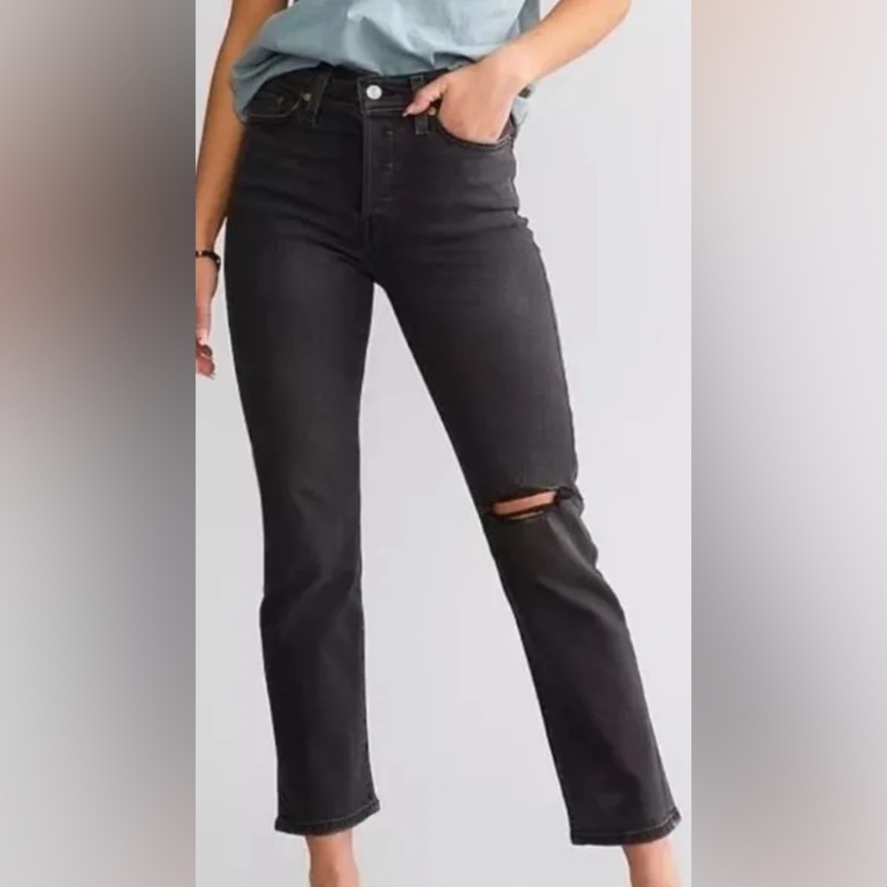 Levi black distressed straight leg jeans